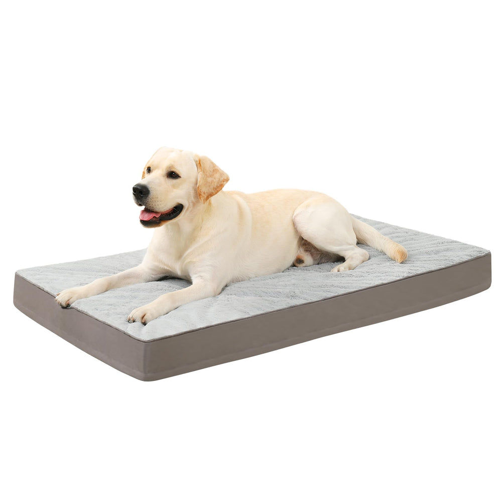 KSIIA bed front view showing full grey mattress and supportive profile benefit