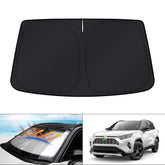 KUST front view of custom-fit RAV4 shade showing full windshield coverage and protection