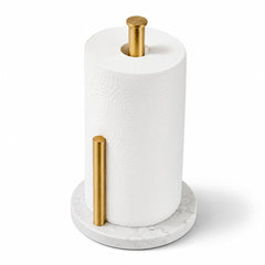 KUUBTH front view of brushed gold paper towel holder showing elegant design and stability