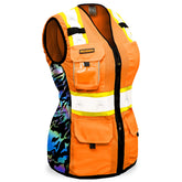 KwikSafety vest front view showing pockets and bright orange visibility