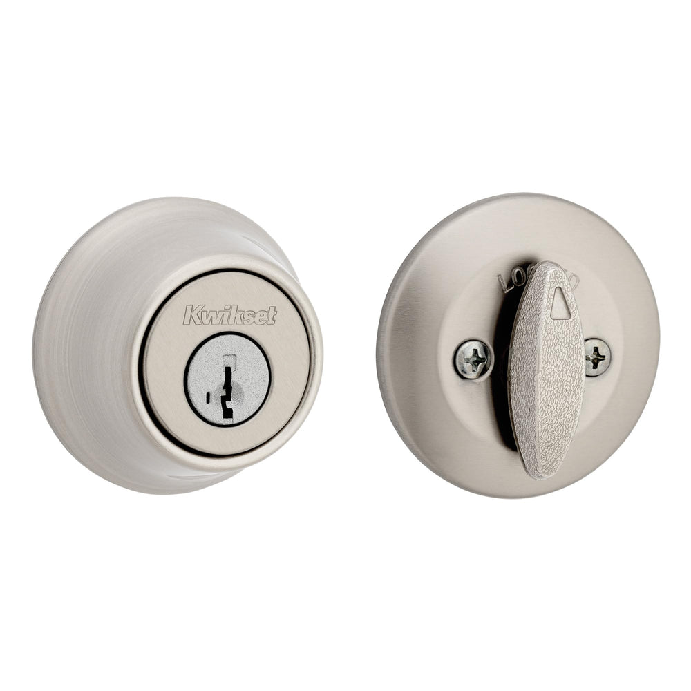 Kwikset 660 front exterior satin nickel showing secure keyed entry benefit