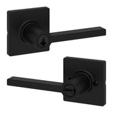 Kwikset Casey front view matte black showing modern lever and benefit of style