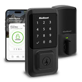 Kwikset Halo front view in matte black showing sleek touchscreen and secure look