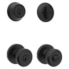 Kwikset Maven front handleset showing matte black finish and modern profile benefit: stylish curb appeal