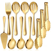 Kzovone front view of full 11-piece gold serving set showing completeness and elegance