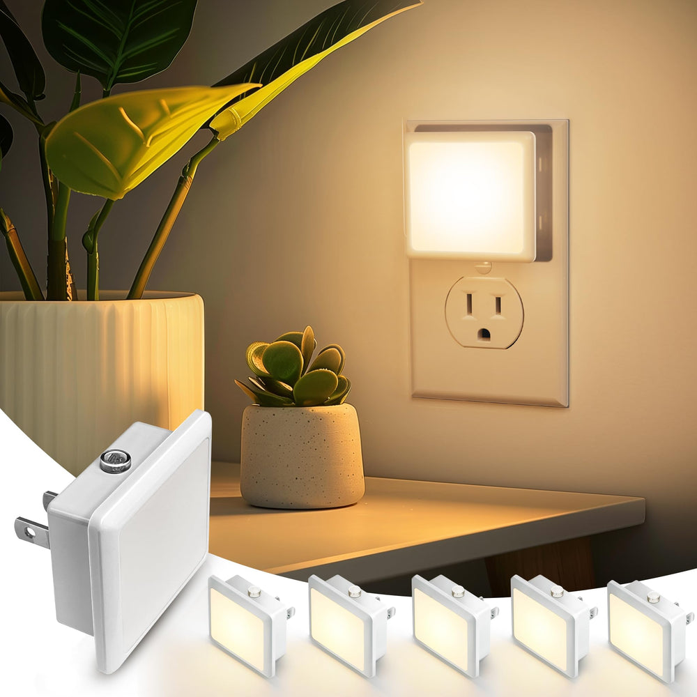 L LOHAS LED front view plug-in showing warm glow and compact profile for easy use