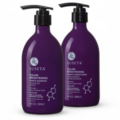 L LUSETA front packaging showing purple shampoo and conditioner benefits