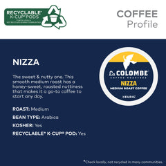 Top view of single La Colombe Nizza pod emphasizing compact, single-serve freshness