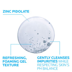 La Roche-Posay foaming gel in hand showing airy lather for effective impurity removal