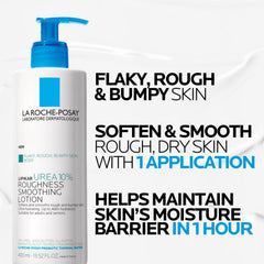 La Roche-Posay bottle held in hand showing 13.52 oz scale and portability