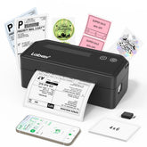 Labeer front view of black printer showing compact footprint and easy placement