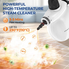 LABIGO steamer with 13 attachments laid out for versatile cleaning tasks