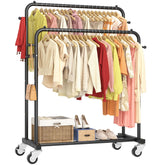 Laiensia front view of full garment rack showing hanging capacity and neat storage benefit