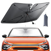 Lamicall front view of folded umbrella sunshade showing compact storage benefit