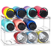 LANDNEOO front view of 3-tier clear organizer showing neat bottle rows and visibility