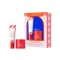LANEIGE front packaging of minty lip duo showing festive design and convenience