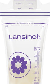 Lansinoh front box of 200 breastmilk storage bags showing pack benefit