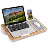 LapGear oak front view showing full workspace and neat woodgrain finish benefit: polished home-office look