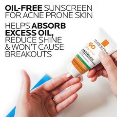 La Roche-Posay sunscreen being dabbed on hand demonstrating smooth application and oil control