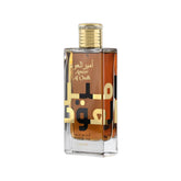 Lattafa bottle front view showing elegant design and confident oud presence