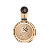 Lattafa Fakhar Gold bottle front view showcasing elegant design and lasting presence