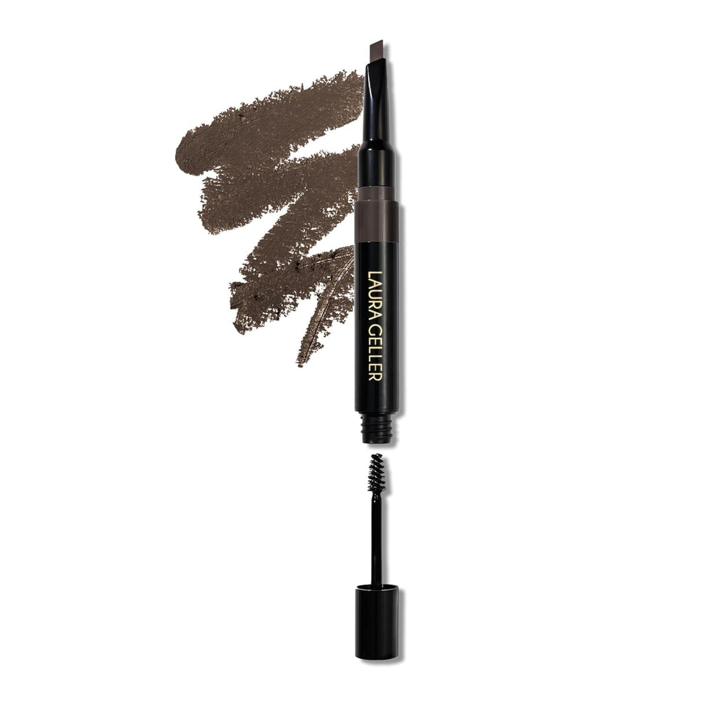 LAURA GELLER front view of dual-ended eyebrow pencil and gel, precise shaping