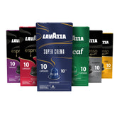 Lavazza front packaging of 60 capsules showing variety and convenience