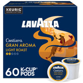 Lavazza front packaging showing Gran Aroma light roast and 6×10 count benefits
