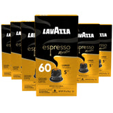 Lavazza front packaging of 60 Maestro Lungo capsules showing brand and quantity, convenient supply