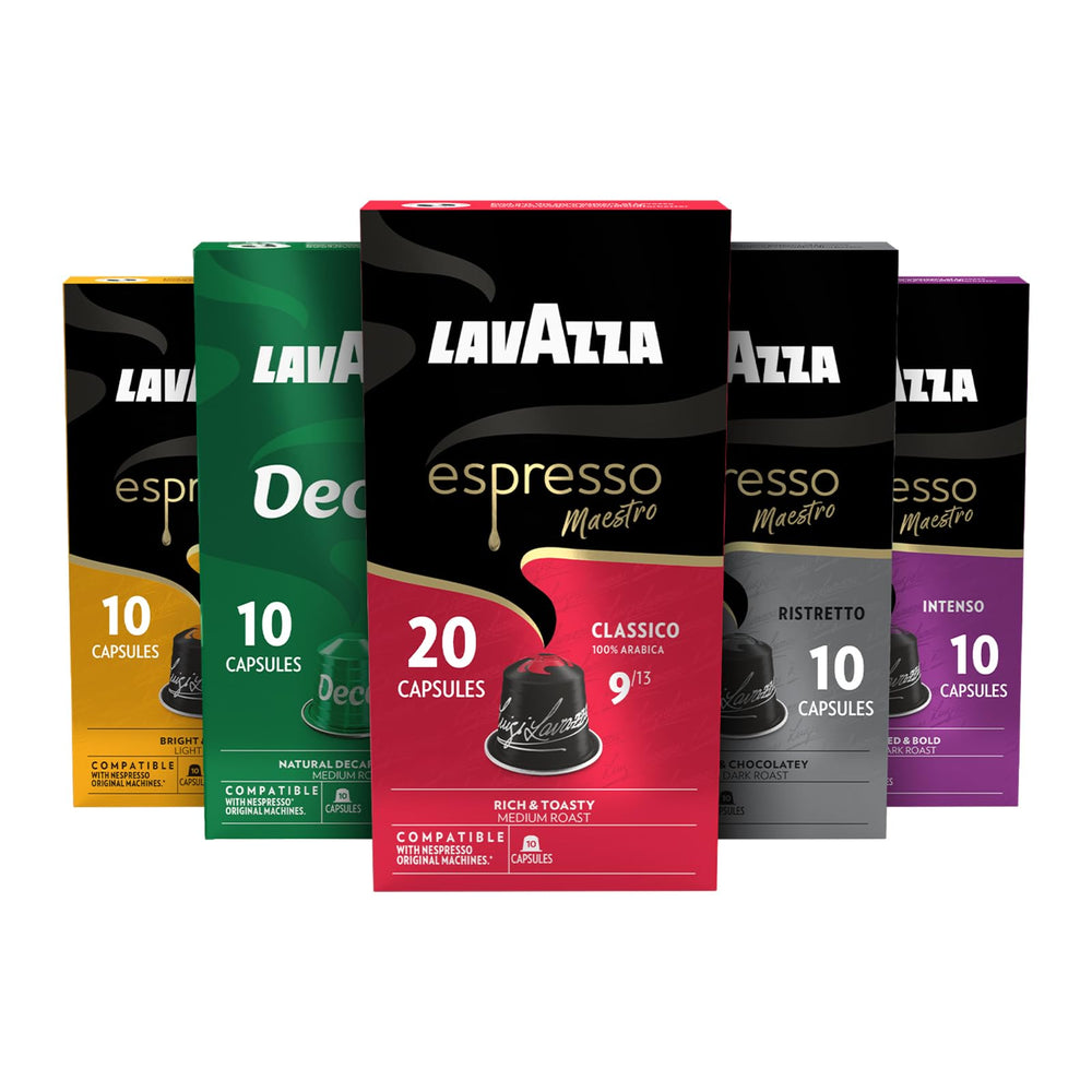 Lavazza variety pack front box showing capsule assortment and freshness benefit