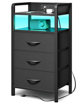 Lazzanto nightstand front view showing black finish and three drawers for organized storage