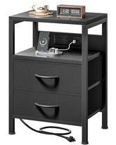 Lazzanto nightstand front view with charger and decor benefits accessible charging