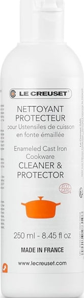 Le Creuset cleaner front bottle view showing label and secure cap benefiting neat storage