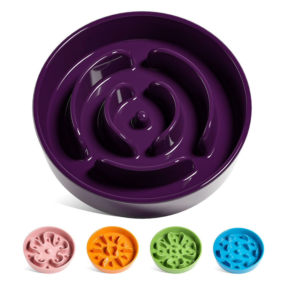 LE TAUCI front view of purple ceramic slow feeder showing sturdy design benefit
