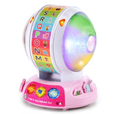 LeapFrog front view of pink Spin and Sing Alphabet Zoo showing interactive features