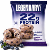 Legendary Foods front packaging showing blueberry donut and nutrition benefits