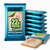 Legendary Foods front package showing frosted cinnamon pastry and benefits