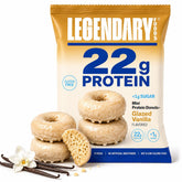 Legendary Foods front packaging shows glazed vanilla donut and benefits