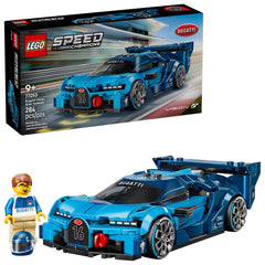 LEGO Bugatti front view showing horseshoe grille and realistic styling benefit display