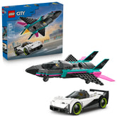 LEGO City jet vs car front view showing both vehicles and play setup benefits