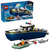 LEGO City police boat front view showing patrol features and play-ready design benefit