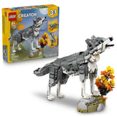 LEGO gray wolf front view showing poseable stance and display-ready look
