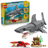 LEGO Fierce Shark front view showing poseable fins and display benefit
