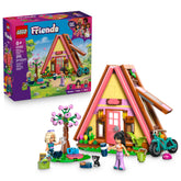 LEGO Friends glamping cabin front view showing A-frame and entrance, great for display