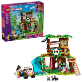 LEGO Friends front view of panda sanctuary showing tree-house and cave, inspiring care play