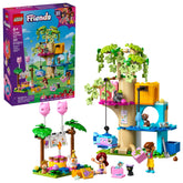 LEGO Friends tree house front view showing party scene and colorful accessories