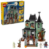 LEGO haunted mansion front view showing facade and gate, inspiring imaginative play