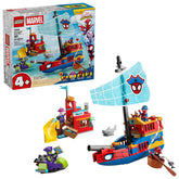 LEGO showing front view of pirate ship and minifigures, LEGO brand inspires imaginative play