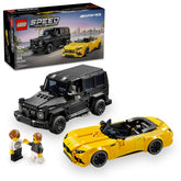LEGO Mercedes-AMG double pack front view showing both cars and display-ready finish