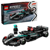 LEGO Mercedes-AMG front view showing aerodynamic nose and sponsor detail for display appeal